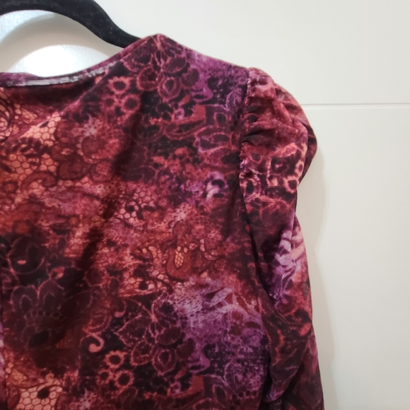 Nine West Mesh Ruched Sleeves Fitted Midi Dress in Elderberry Sz 4 - Picture 6 of 8